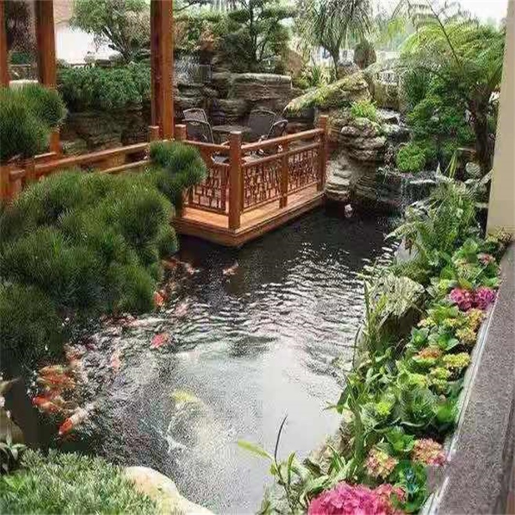 果洛庭院设计鱼池假山建造图